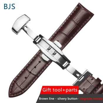 BJS естествена кожа каишка за часовник каишка от неръждаема стомана пеперуда Закопчалката 13 мм 14 мм 15 мм 16 mm 17 18мм 19мм 20м 21мм 22мм каишка за часовник