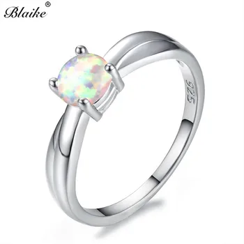 Blaike 6 мм кръгла синьо/лилаво/бяло Огнен опал пръстени за жени сребърен цвят камък пръстен годежен пръстен бижута