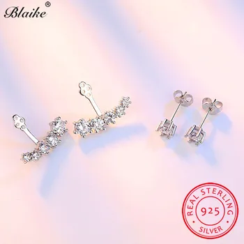 Blaike дизайн двойна шест ноктите на Бял Циркон обеци за жени реален сребро 925 подвижна двойна обеци женски ЧЕХИЯ