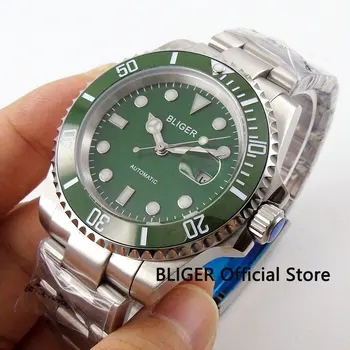 BLIGER 40 мм, зелен циферблат керамични bezel светещи маркери пълномаслено сапфирен кристал механизъм Miyota самостоятелно ликвидация механичен мъжки часовник B66