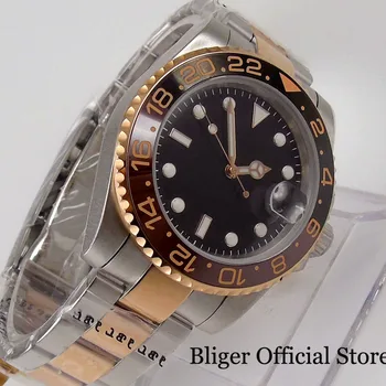 BLIGER Nologo Black мъжки механични часовници 21 Jewels MIYOTA 8215 24 Jewels NH35 в два цвята черна каишка от розово злато Oyster поставяне на керамични