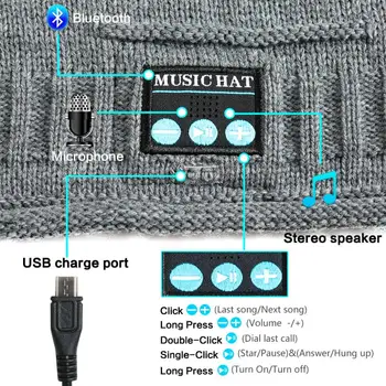 Bluetooth V5. 0 Smart Hat Шапка Вязаная Зимни Клетчатая Шапка Слушалки Mic-Hand Free Music Caps За Външно Джогинг Sports Thermal Cap