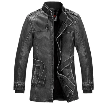 BOLUBAO Men Thicken Leather велур мъжки якета руното подплата, яка часова дълги палта мотоциклет ежедневни тънка мъжко кожено яке