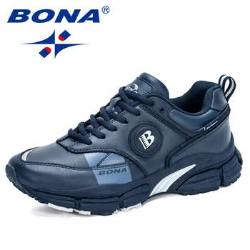 BONA 2020 нови дизайнери екшън кожени маратонки мъжки ходене бягане спортни маратонки, спортни обувки човек брандираната мъжки обувки