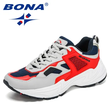 BONA 2021 New Designers Trendy Sneakers Men Дишаща Casual Walking Sports, Running Shoes Man Ourdoor Travel Fitness Shoes