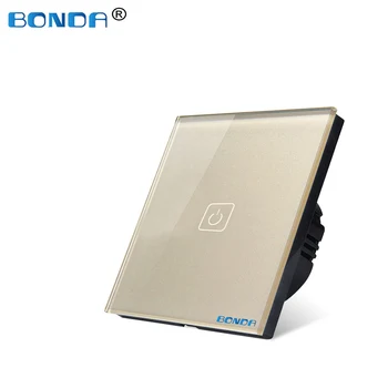 BONDA Touch Switch EU/UK standard White Crystal Glass wall Panel Switch, AC220V,1 Gang 1 Way, EU Light Wall Touch Screen Switch