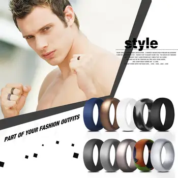 BONISKISS 8.7 мм екологично силикон годежен пръстен за мъже каучук хипоалергичен пръстен 10 цвята/комплект сватбени ангажимент и сватбени бижута