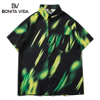 Bonita Vida Aurora градиентный принт Хавайски негабаритная мъжка риза 2021 хип-хоп ежедневно с къс ръкав плажни ризи модни върхове