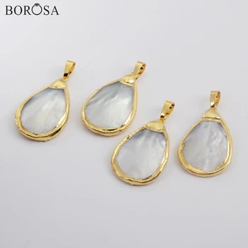 BOROSA 10Pcs Gold Plating Drop Natural White Shell Pendant Simple Геометричен Natural Shell Pendant Jewelry for Earring САМ G1926