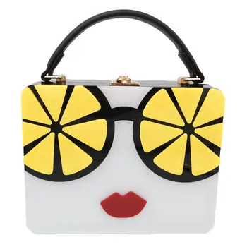 Boutique De FGG Lemon Acrylic Box Clutch Women Всички Bag Fashion Party Hard Case чанта през рамо Crossobdy Bag