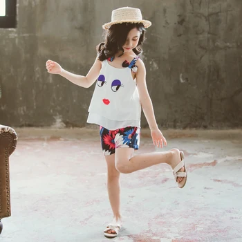 Boutique Outfits Момиче Summer Fashion Clothes Cartoon Strap T-shirt Млади Момичета Сладко Two Piece Sets спортен костюм детски