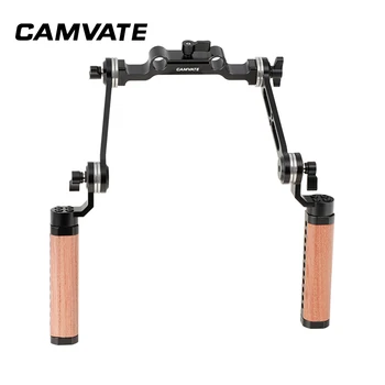 CAMVATE 2 елемента дървена ръкохватка с 15 мм основна скоба и свързващ лост ARRI Rosette M6 планина за раменната система за подпомагане DSLR фотоапарат