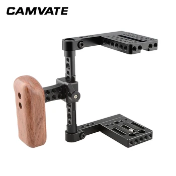 CAMVATE Camera Half Cage Стенд с дървена лявата дръжка за Canon M50/60D/70D/80D/90C/50Г/Nikon D7000/D7100/D7200/SonyA58/A7/A7II