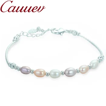 Cauuev Natural Freshwater Multi Pearl Fashion Bracelet Tube Bracelet 6mm Rice Pearl Adjust Гривна 2020 gift