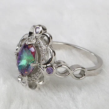 Cellacity Топаз пръстен за жени цвете във формата на сребро 925 бижута геометрия скъпоценни камъни Дъга модерен женски венчален пръстен подаръци