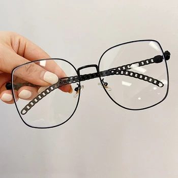 Chic Eyewear Chain Leg oversize Cat Eye Clear Glasses Frame For Women Vintage Gold Silver Anti-blue Light Computer Eyeglasses E
