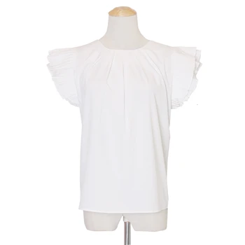 CHICEVER накъдрен бели дамски блузи и блузи O образно деколте с къс ръкав тънък черен Дамски ризи корейската мода ежедневни облекла нова