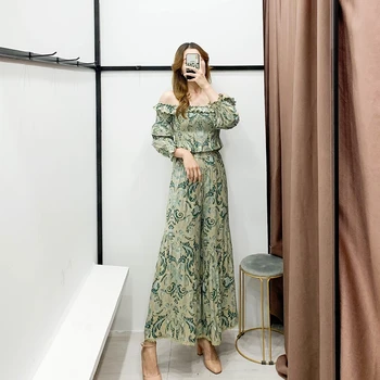 Chu Sau beauty New Fashion 2019 Boho Style цветен принт широки панталони женски празнични шик разтеглив талия от дантела с дълги панталони Женски