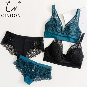 CINOON 2019 мода секси бельо набор от дантела, бродерия сутиен безжичен сутиени за жени Push Up Underwear Set сутиен и бикини Set
