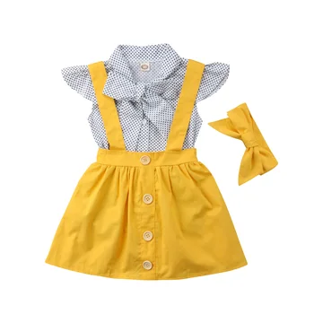 Citgeett 3Pcs Kids Baby Girls 2018 Flying Polka Dot Bodysuit Suspender Skirt тела жълто комплект сладък дрехи