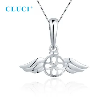 CLUCI Women Angel Wing Pearl Pendant Seting 925 Sterling Silver Charm Fit 7-8mm Round Bead САМ Fine Jewelry Making SP444SB