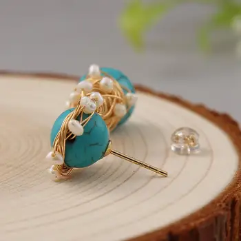 Coeufuedy реални перлени обеци сладководни перлени обеци от естествен тюркоаз обеци спад за жени луксозни перлени обеци