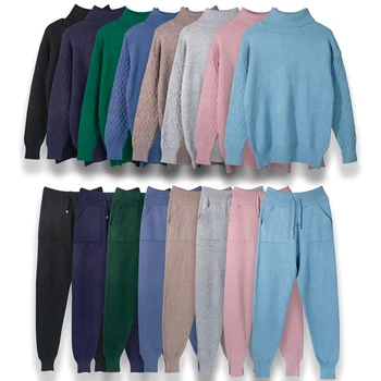Colorfaith 2020 Есен Зима дамски комплекти 2 бр поло пуловер пуловер 43 инча дълги панталони топло спортен костюм костюми WS1214JX