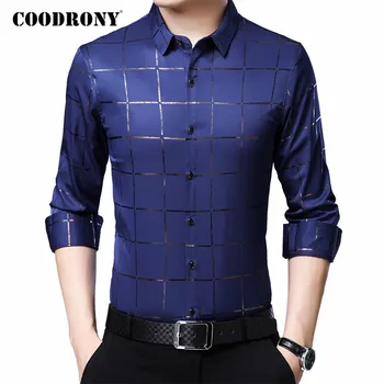 COODRONY Brand Shirt Men пролет есен на нови приходи ризи с дълъг ръкав Social Business Casual Dress Plaid Fashion Clothes C6075