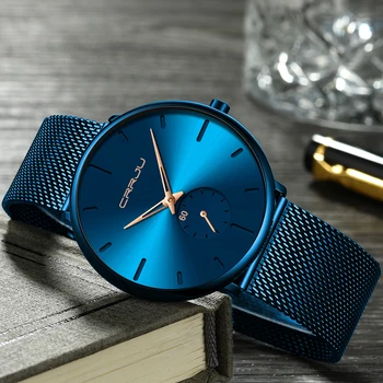 CRRJU мода синьо мъжки часовници Топ луксозна марка минималистичен ултра-тънък кварцов часовник ежедневни водоустойчив часовник Relogio Masculino