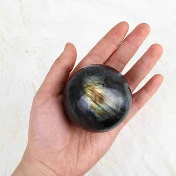 Crystal геометрична форма на естествена Лабрадорит Crystal рейки топка лечебна сфера на топка скъпоценен камък K2G3