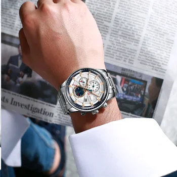 CURREN Fashion Mens Watch Creative Хронограф кварцов часовник от неръждаема стомана военни водоустойчив мъжки часовник Relogio Masculino