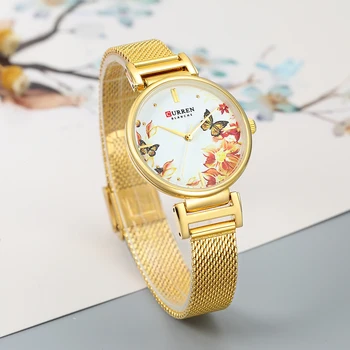 CURREN Women Fashion Gold Quartz Watch Lady Casual водоустойчив прости ръчни часовници подарък за момичета жена Saat Relogio Feminino