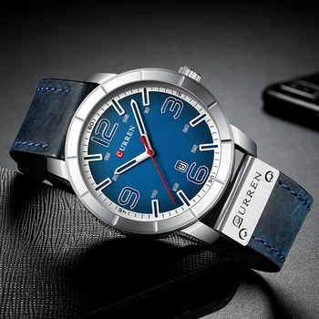CURREN да гледате мъжки ежедневни спортни часовници топ марка луксозни синя кожена Кварцов ръчен часовник военен водоустойчив мъжки часовник на човек