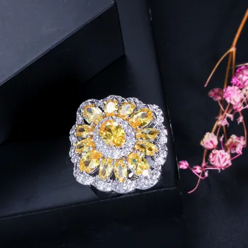 CWWZircons Марка реколта голям жълт пръстен crystal за жени цирконии инсталация нежна годеж сватбена украса R099