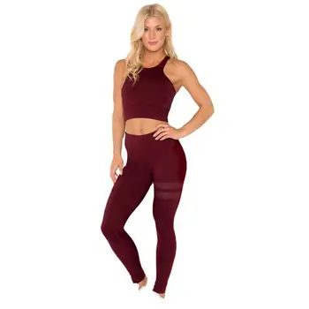 CXUEY Sport Yoga Gym Set дамски спортни дрехи фитнес облекло Dry Fit Activewear тренировочная облекло за жени, спортен костюм Черно червено вино