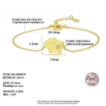 CZCITY 925 сребро Лъки Poker гривна за жени 18K златно покритие верижни гривни изискани бижута коледни подаръци Bijoux