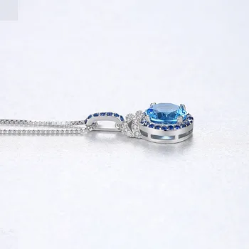CZCITY Luxury 7mm Topaz Blue висулка колие за жени очарователен верига скъпоценен камък колие Femme сватба 925 сребърни бижута подаръци