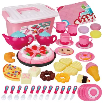 D-FantiX Kids Tea Set for Little Girls, 52Pcs Pretend Play Princess Tea Party Play Food Set Toys for Kids Toddlers Tea Playset
