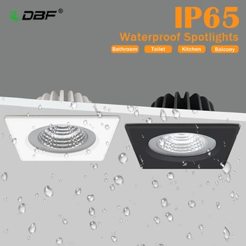 [DBF]водоустойчива IP65 led прожектор 5 W 7 W 12 W 15 W черен/бял квадратен-Вградени лампата на тавана лампа баня 3000K/4000K/6000K