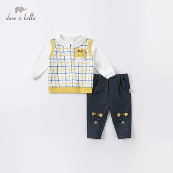 DBH14287 дейв bella есен baby boys мода карикатура каре джобове комплекти дрехи деца красиви комплекти за деца 2 бр костюм