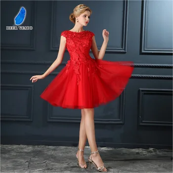 DEERVEADO T402 къса рокля за абитуриентски бал елегантен-Line Red Prom Dress вечерни рокли вечерна рокля Vestido de феста