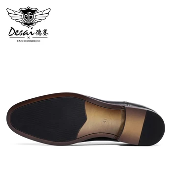 DESAI Марка пълно зърно естествена кожа бизнес рокля обувки мъжете ретро лачена кожа оксфорд обувки за мъже ЕС размер на 38-47