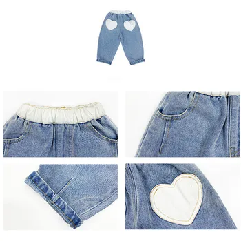 DFXD Children Girls Fashion Denim Pants demisezonnyj случайни дълго безплатно сърцето джобове дънкови панталони 2-8Yrs дрехи за деца