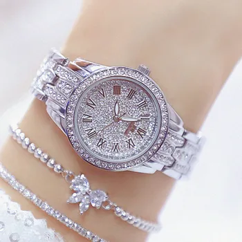 Diamond дамски часовници планински кристал, дами сребърна гривна часовник Ръчен часовник от неръждаема стомана relogio feminino луксозни бижута