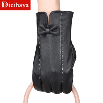 DICIHAYA изкуствена кожа черни дамски ръкавици памук ButteryflyLining топли модерни кожени дамски ръкавици за жени зима и есен