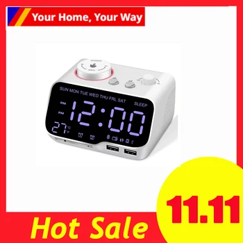 Digital alarm clock radio Bluetooth високоговорител,12/24 ч,регулатори,двоен будилник,повторение,термометър,таймер за сън Бял мъжки САЩ