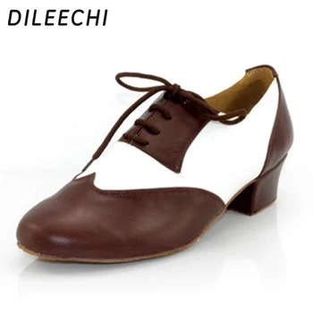 DILEECHI естествена кожа кафяв мъжки Латинска танцови обувки ток 4.5 CM модерен ток 2.5 cm бални танци обувки мека подметка