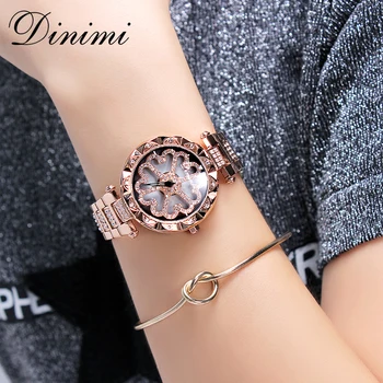 Dimini Fashion Luxury Women Watches Diamond Lady Watch Кварцов Ръчен Часовник От Неръждаема Стомана Златни Дамски Часовници Дропшиппинг Подаръци
