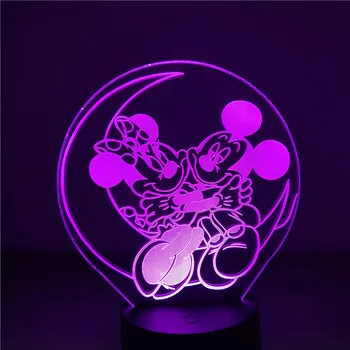 Disney Мини маус Мики Маус анимационен филм LED Night Light за деца на възраст от 7 цвята промяна LED 3D декоративна настолна лампа за спални подаръци