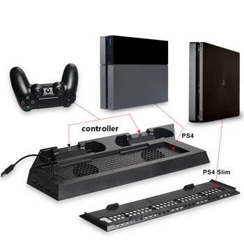 DOBE PS4 двойно зарядно устройство с долно оттичане контролер докинг станция за зареждане скоба поставка охлаждащ вентилатор, охладител за Playstation 4